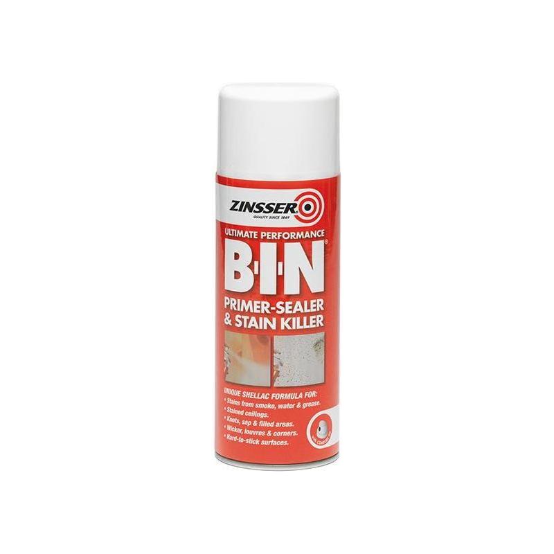 Zinsser B.I.N® Primer, Sealer & Stain Killer Aerosol White 400ml Zinsser - RockBottom Northampton