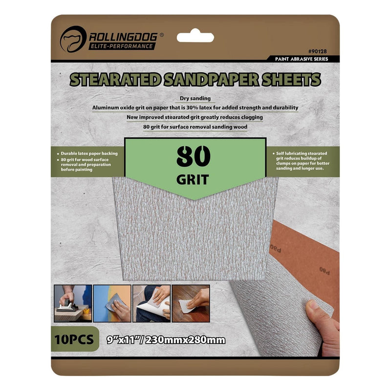 Draper Rollingdog Stearated Sanding Sheets, 230 x 280mm, 80 Grit (Pack of 10) Draper - Town Tools