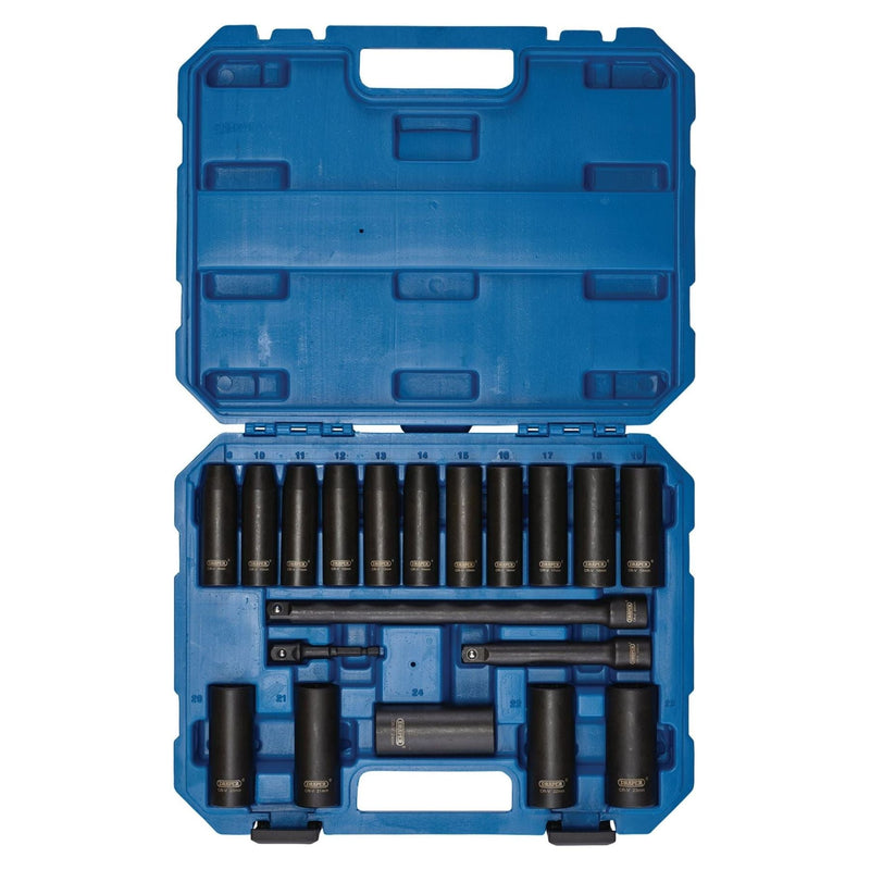 Draper HI-TORQ Metric Deep Impact Socket Set, 1/2" Sq. Dr. (19 Piece) Draper - Town Tools 