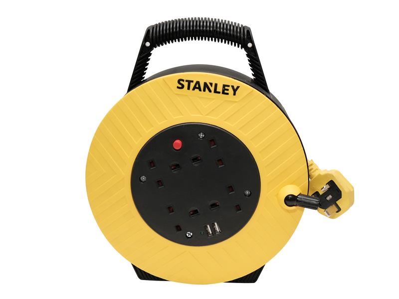 STANLEY Electrical Semi-Enclosed Cable Reel 240V 13A 4-Socket + 2 USB 15m STANLEY� Electrical - RockBottom Nothampton