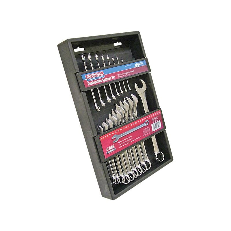 Faithfull Chrome Vanadium Combination Spanner Set, 18 Piece Faithfull - RockBottom Northampton