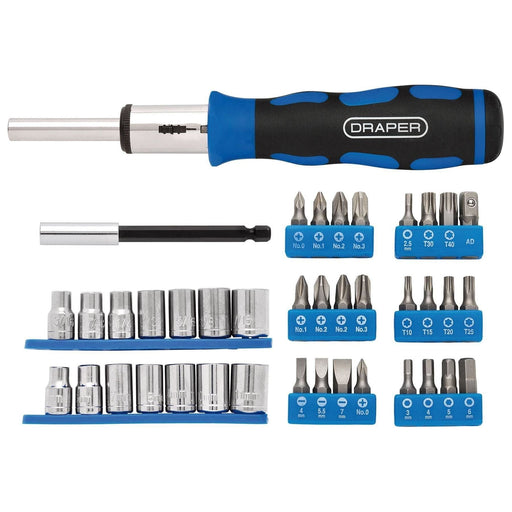Draper Ratchet Screwdriver Socket and Bit Set, 1/4" Sq. Dr. (40 Piece) Draper - Town Tools