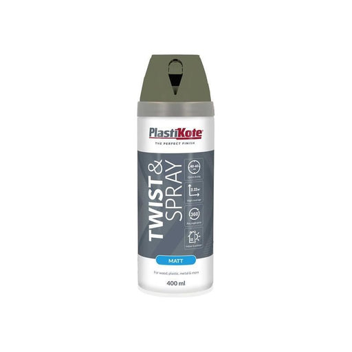 Plastikote Twist & Spray Matt 400ml Olive Green PlastiKote - RockBottom Nothampton