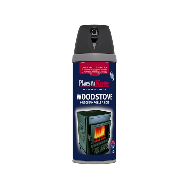 Plastikote Twist & Spray Woodstove Paint Black 400ml PlastiKote - RockBottom Nothampton