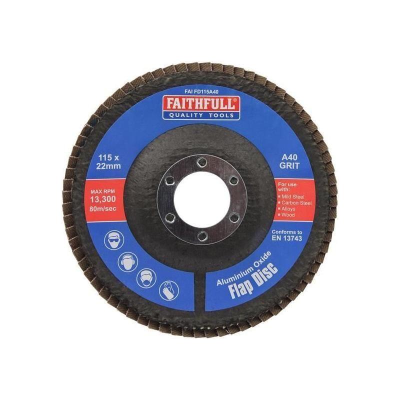 Faithfull Aluminium Oxide Flap Disc 115 x 22mm 40 Grit Faithfull - RockBottom Northampton
