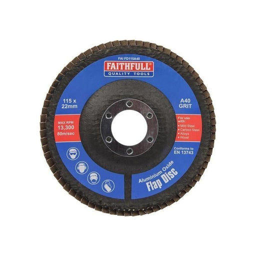 Faithfull Aluminium Oxide Flap Disc 115 x 22mm 40 Grit Faithfull - RockBottom Northampton