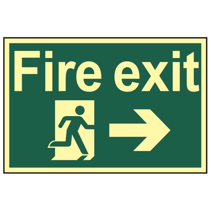 Scan Fire Exit Running Man Arrow Right - Photoluminescent 300 x 200mm Scan - RockBottom Nothampton