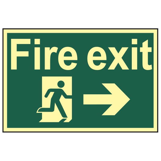 Scan Fire Exit Running Man Arrow Right - Photoluminescent 300 x 200mm Scan - RockBottom Nothampton
