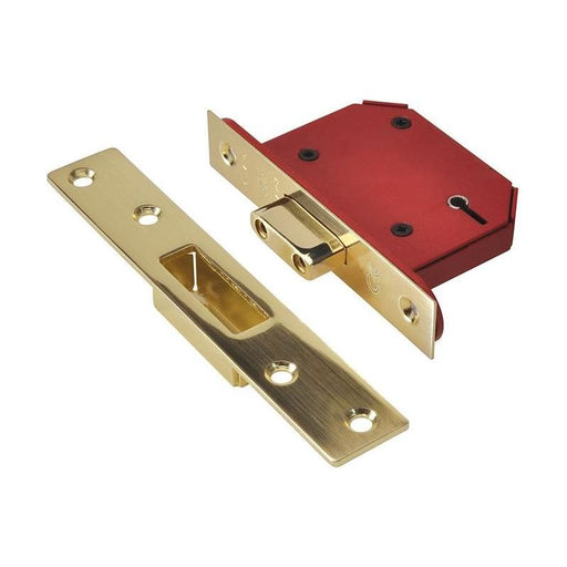Union StrongBOLT 2105S Polished Brass 5 Lever Mortice Deadlock Visi 81mm 3in UNION - RockBottom Northampton