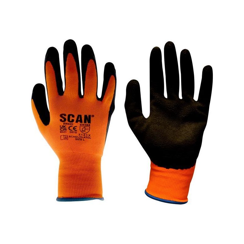 Scan Hi-Vis Orange Foam Latex Coated Gloves - M (Size 8) Scan - RockBottom Nothampton