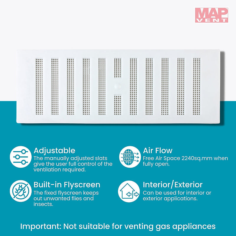 9x3 Adjustable Louvre Vent With Flyscreen White