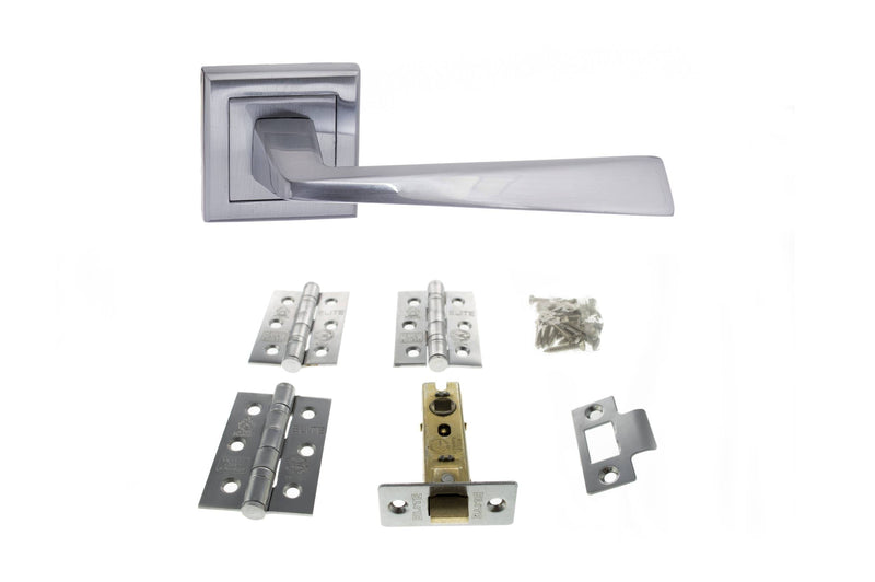 STATUS California Door Handle Pack (Latch Set - 2.5" CE Latch, 3" Fire Rated Hinges x3) - Satin Chrome