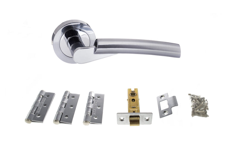 STATUS Florida Door Handle Pack (Latch Set - 2.5" CE Latch, 3" Fire Rated Hinges x3) - Satin Chrome/Polished Chrome
