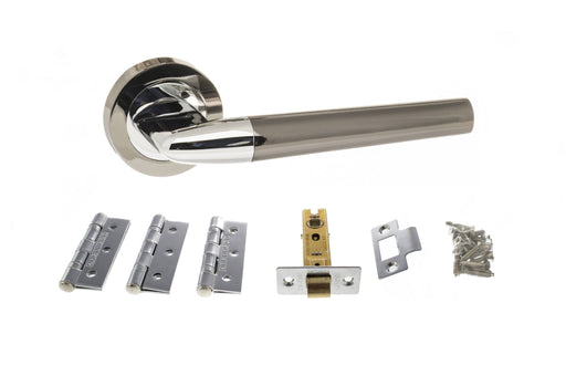 STATUS Tennessee Door Handle Pack (Latch Set - 2.5" CE Latch, 3" Fire Rated Hinges x3) - Black Nickel/Polished Chrome