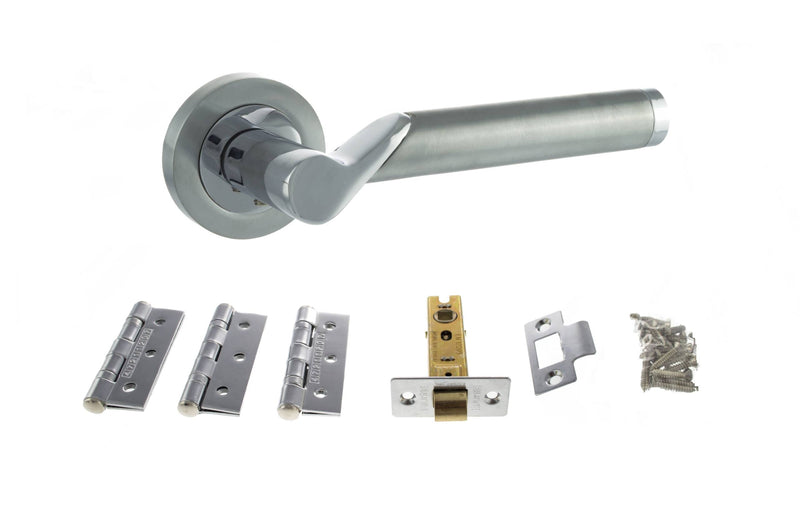 STATUS Hawaii Door Handle Pack (Latch Set - 2.5" CE Latch, 3" Fire Rated Hinges x3) - Satin Chrome/Polished Chrome