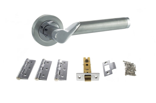 STATUS Hawaii Door Handle Pack (Latch Set - 2.5" CE Latch, 3" Fire Rated Hinges x3) - Satin Chrome/Polished Chrome