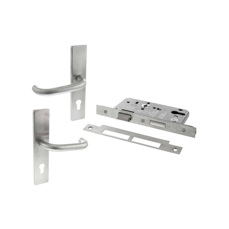 Atlantic DIN Square Euro Profile Escape Sashlock Double Throw with RTD lever 60mm backset - Satin Stainless Steel