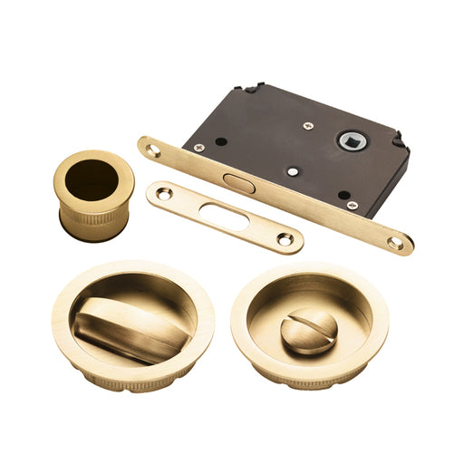 Sliding Door Roses With Wc Turn C/W Flush Pull & Lock Osa (Satin Brass) - Satin Brass