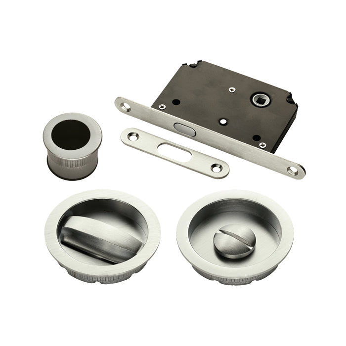 Sliding Door Rose With Wc Turn C/W Flush Pull & Lock Nis (Satin Nickel) - Satin Nickel