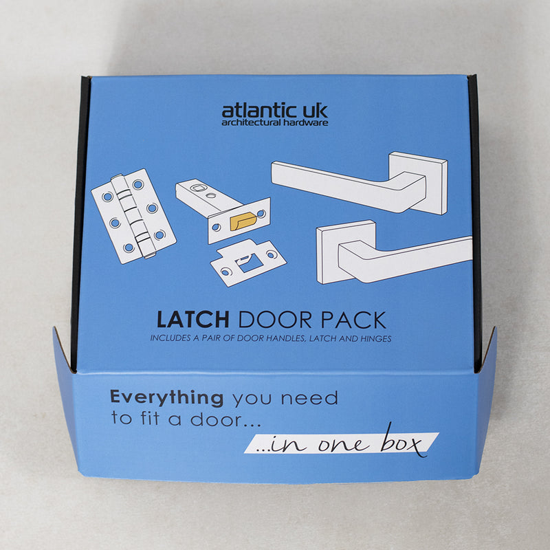 STATUS Florida Door Handle Pack (Euro Lock Set - 2.5" CE Sashlock, 4" Fire Rated Hinges x3) - Satin Chrome/Polished Chrome
