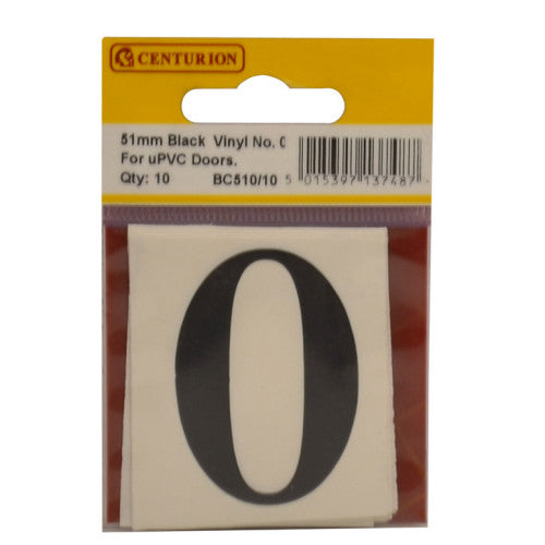 51mm Black Traditional Oldstyle Font Vinyl Number 0 (Pack of 10)