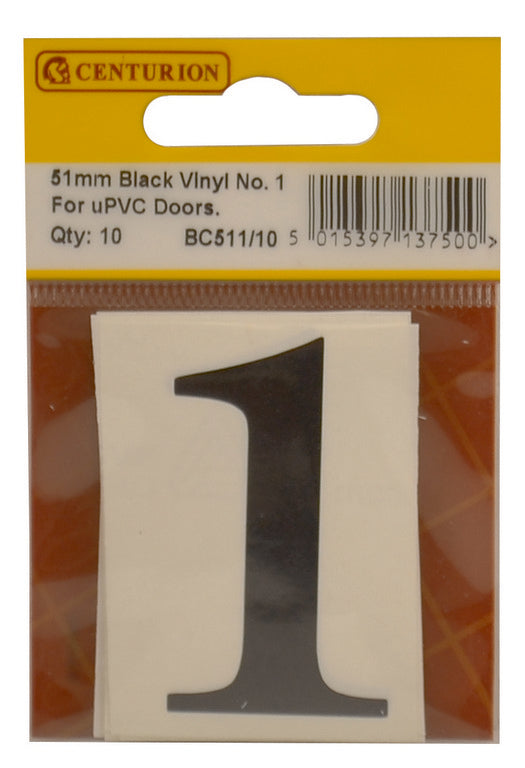51mm Black Traditional Oldstyle Font Vinyl Number 1   (Pack of 10) - Min Order 2