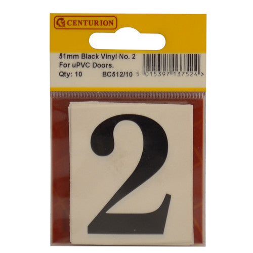 51mm Black Traditional Oldstyle Font Vinyl Number 2 (Pack of 10)