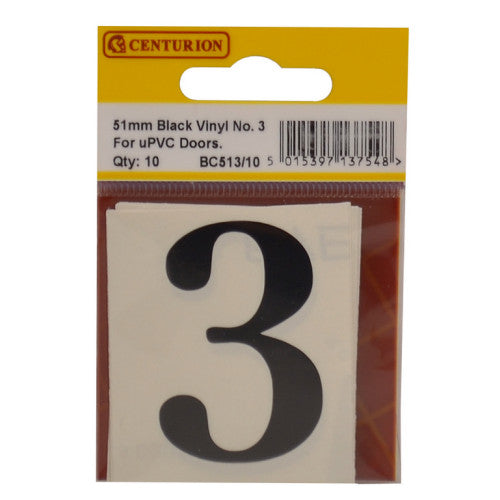 51mm Black Traditional Oldstyle Font Vinyl Number 3 (Pack of 10)