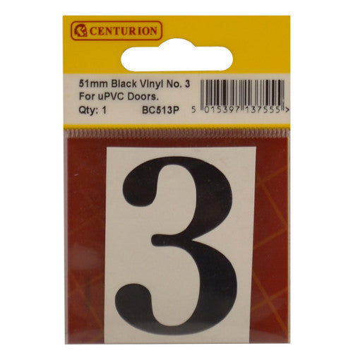 51mm Black Traditional Oldstyle Font Vinyl Number 3