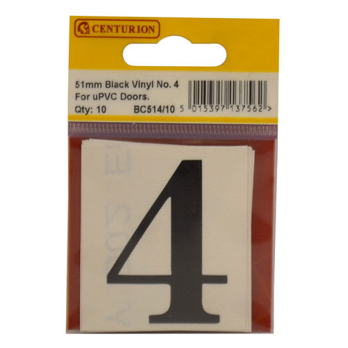 51mm Black Traditional Oldstyle Font Vinyl Number 4 (Pack of 10)