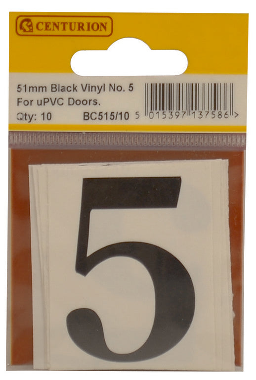 51mm Black Traditional Oldstyle Font Vinyl Number 5   (Pack of 10) - Min Order 2