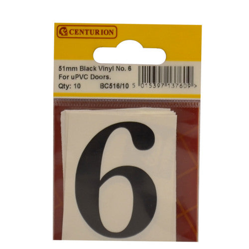 51mm Black Traditional Oldstyle Font Vinyl Number 6 (Pack of 10)