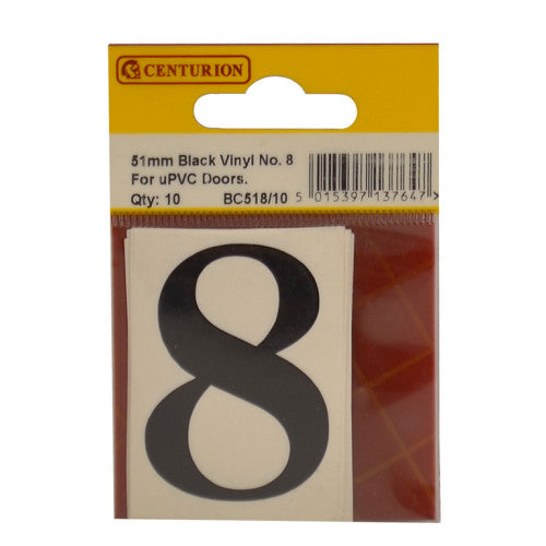 51mm Black Traditional Oldstyle Font Vinyl Number 8 (Pack of 10)