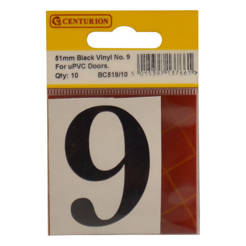 51mm Black Traditional Oldstyle Font Vinyl Number 9 (Pack of 10)