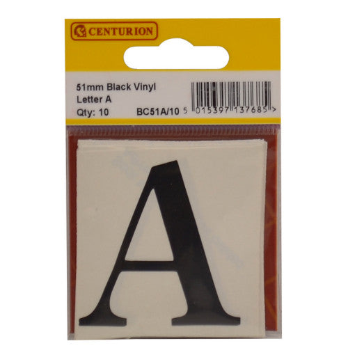 51mm Black Traditional Oldstyle Font Vinyl Letter A (Pack of 10)