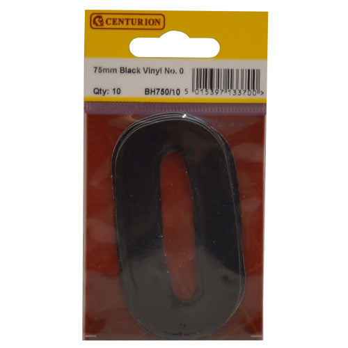 75mm Black Helvetica Bold Condensed Style Vinyl Number 0 (Pack of 10)
