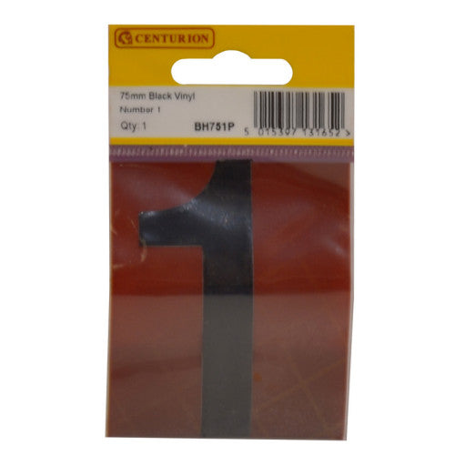 75mm Black Helvetica Bold Condensed Style Vinyl Number 1
