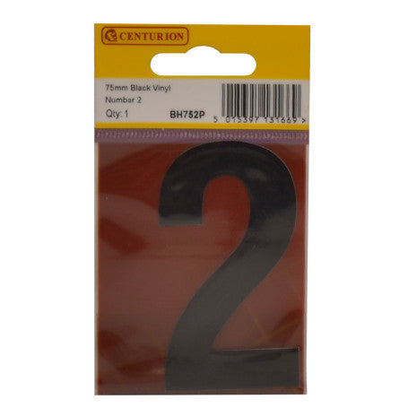 75mm Black Helvetica Bold Condensed Style Vinyl Number 2 (Pack of 10)