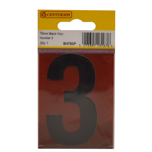75mm Black Helvetica Bold Condensed Style Vinyl Number 3
