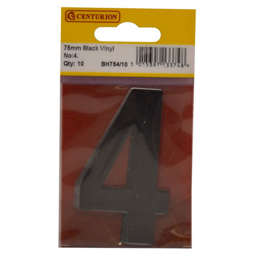 75mm Black Helvetica Bold Condensed Style Vinyl Number 4 (Pack of 10)
