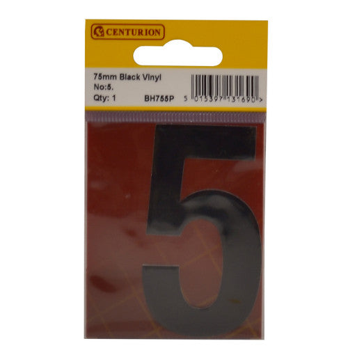 75mm Black Helvetica Bold Condensed Style Vinyl Number 5