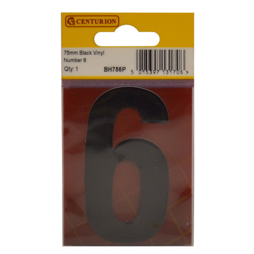 75mm Black Helvetica Bold Condensed Style Vinyl Number 6
