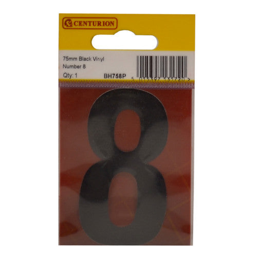 75mm Black Helvetica Bold Condensed Style Vinyl Number 8
