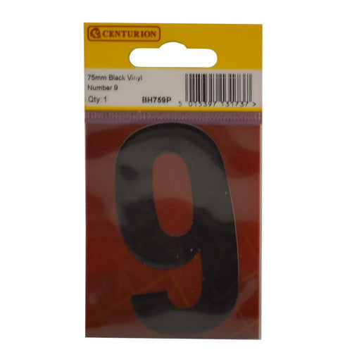75mm Black Helvetica Bold Condensed Style Vinyl Number 9