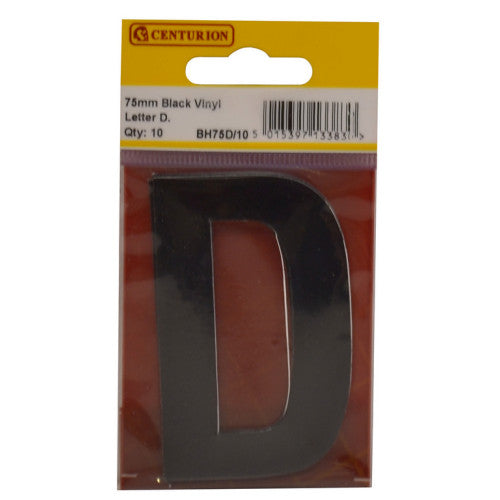 75mm Black Helvetica Bold Condensed Style Vinyl Letter D (Pack of 10)