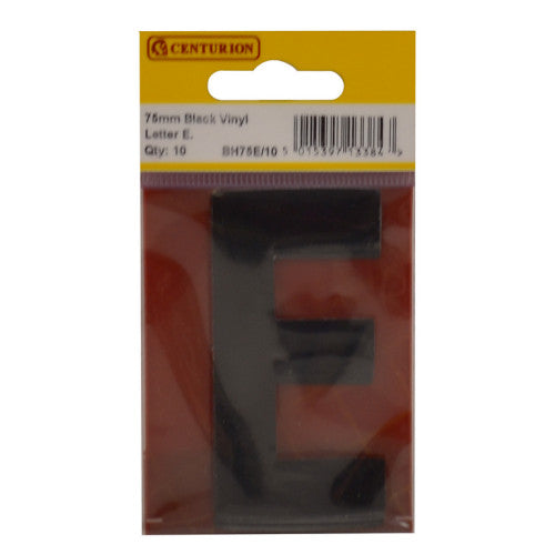 75mm Black Helvetica Bold Condensed Style Vinyl Letter E (Pack of 10)