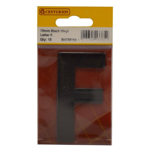 75mm Black Helvetica Bold Condensed Style Vinyl Letter F (Pack of 10)