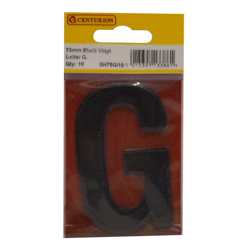 75mm Black Helvetica Bold Condensed Style Vinyl Letter G (Pack of 10)