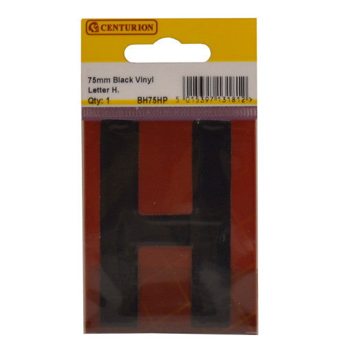 75mm Black Helvetica Bold Condensed Style Vinyl Letter H
