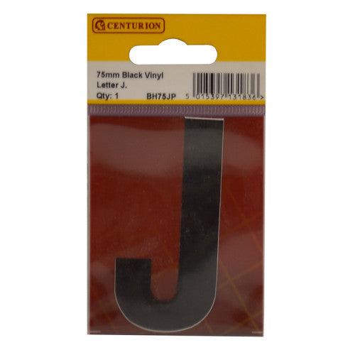 75mm Black Helvetica Bold Condensed Style Vinyl Letter J